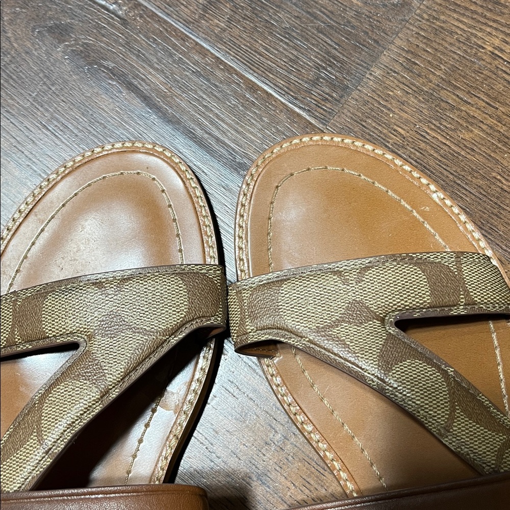 Coach Harlan Signature leather and canvas sandal in khaki and saddle - Picture 5 of 10